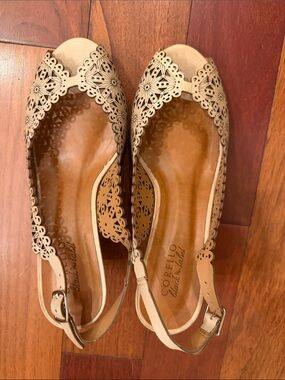 Brazilian Corello Beige Laser-Cut Slingback Flats